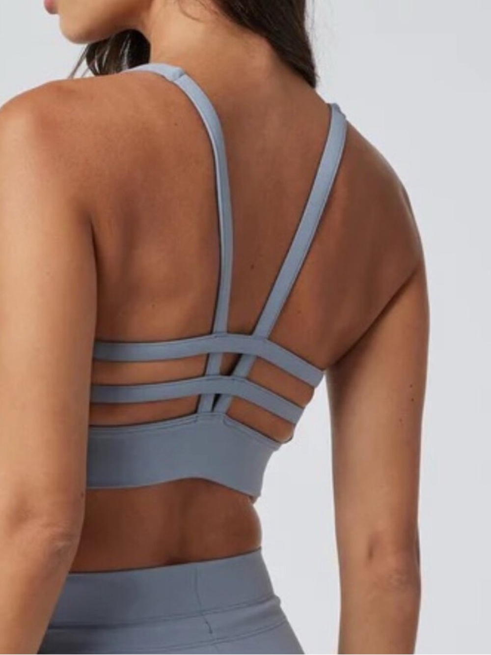 Vuori Yosemite Longline Sports Bra Athletic Top Mallorca Blue Grey Size Medium